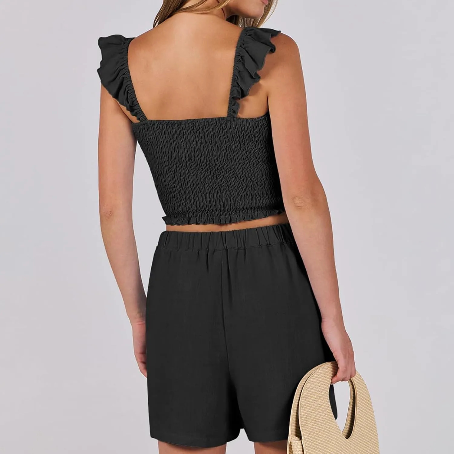 Two Piece Set for Women Summer Ruffle Sleeveless Tank Tops and Loose Fit Shorts Set Fashion Lounge Outfits 2025