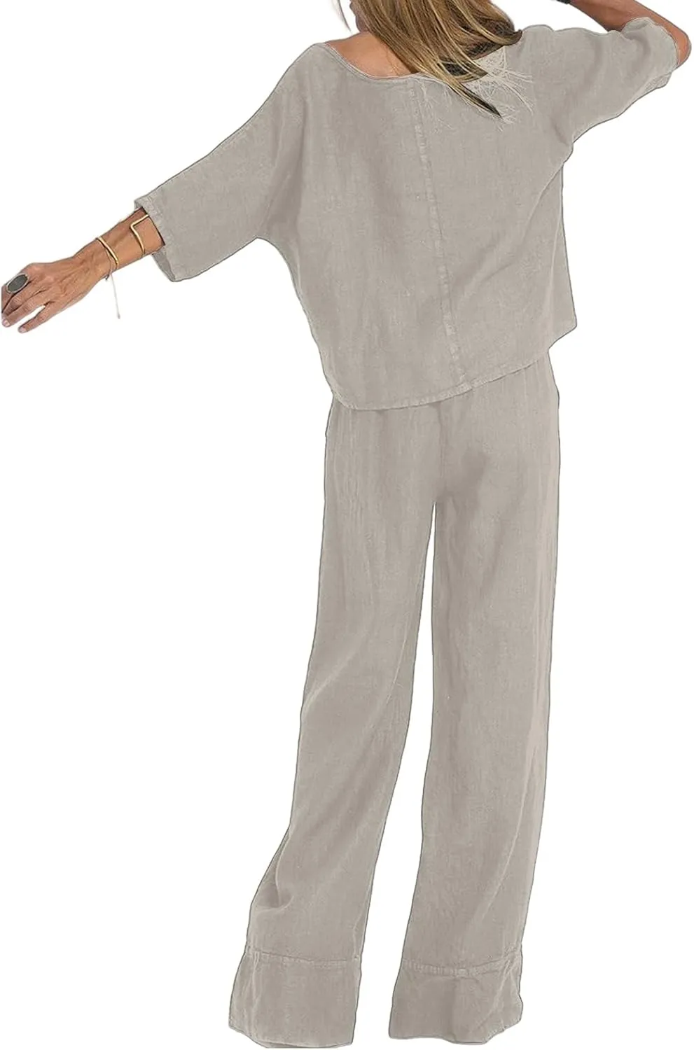 Two Piece Set Loose Fit Outfit Matching Short Sleeve Scoop Neck Tops and Wide Leg Pants Set Lounge Outfit 2025
