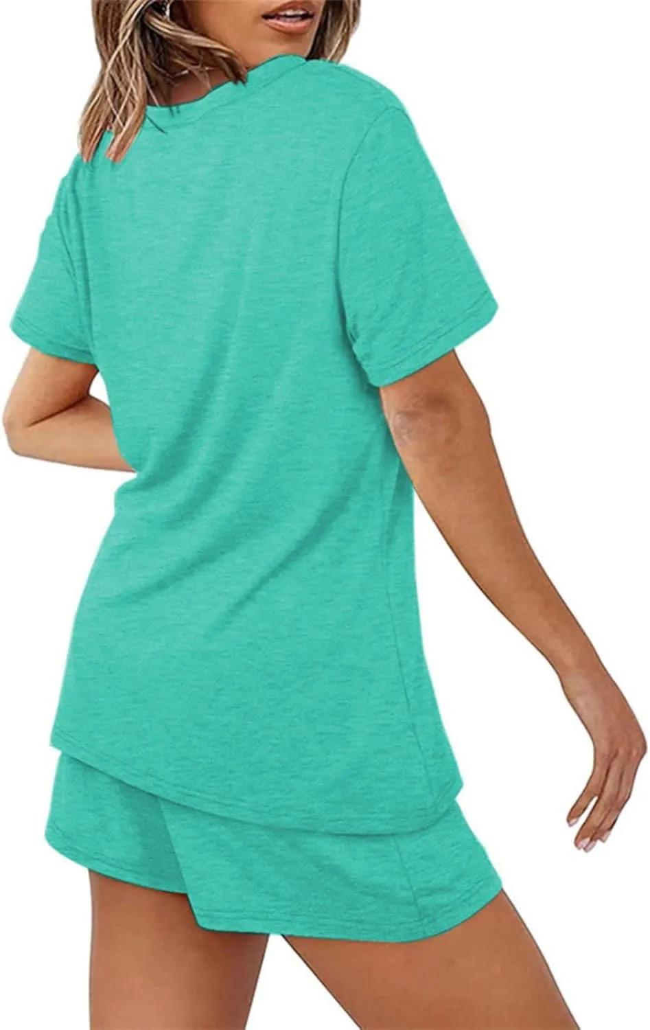 Two Piece Summer Outfits 2 Piece Lounge Sets Casual Loose Fit Short Sleeve Top and Drawstring Shorts Loungewear