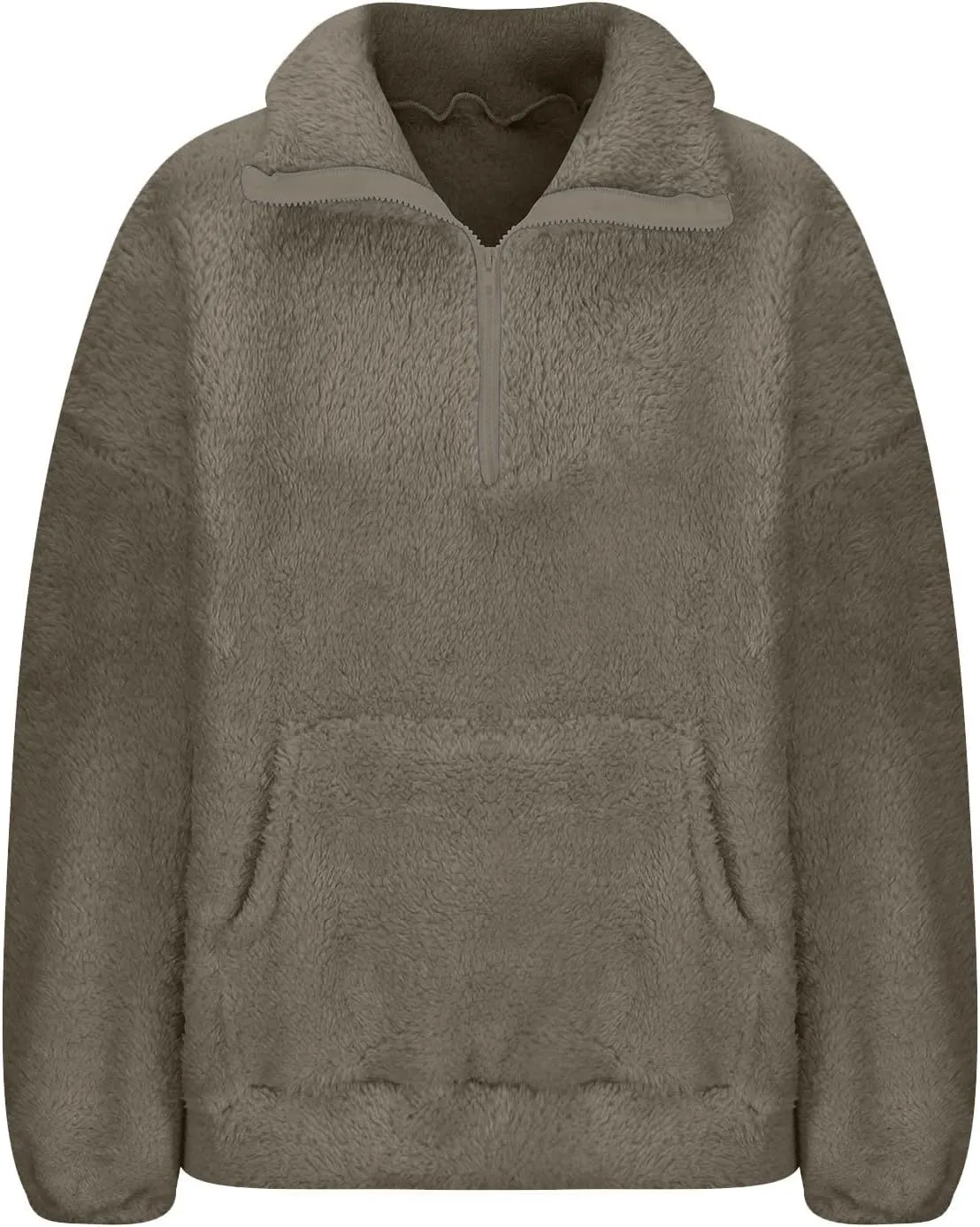 Uillui Womens Half Zip Sherpa Fleece Pullover Oversized Sweatshirt Loose Casual Cropped Sherpa Jacket Fluffy Fuzzy Sweaters