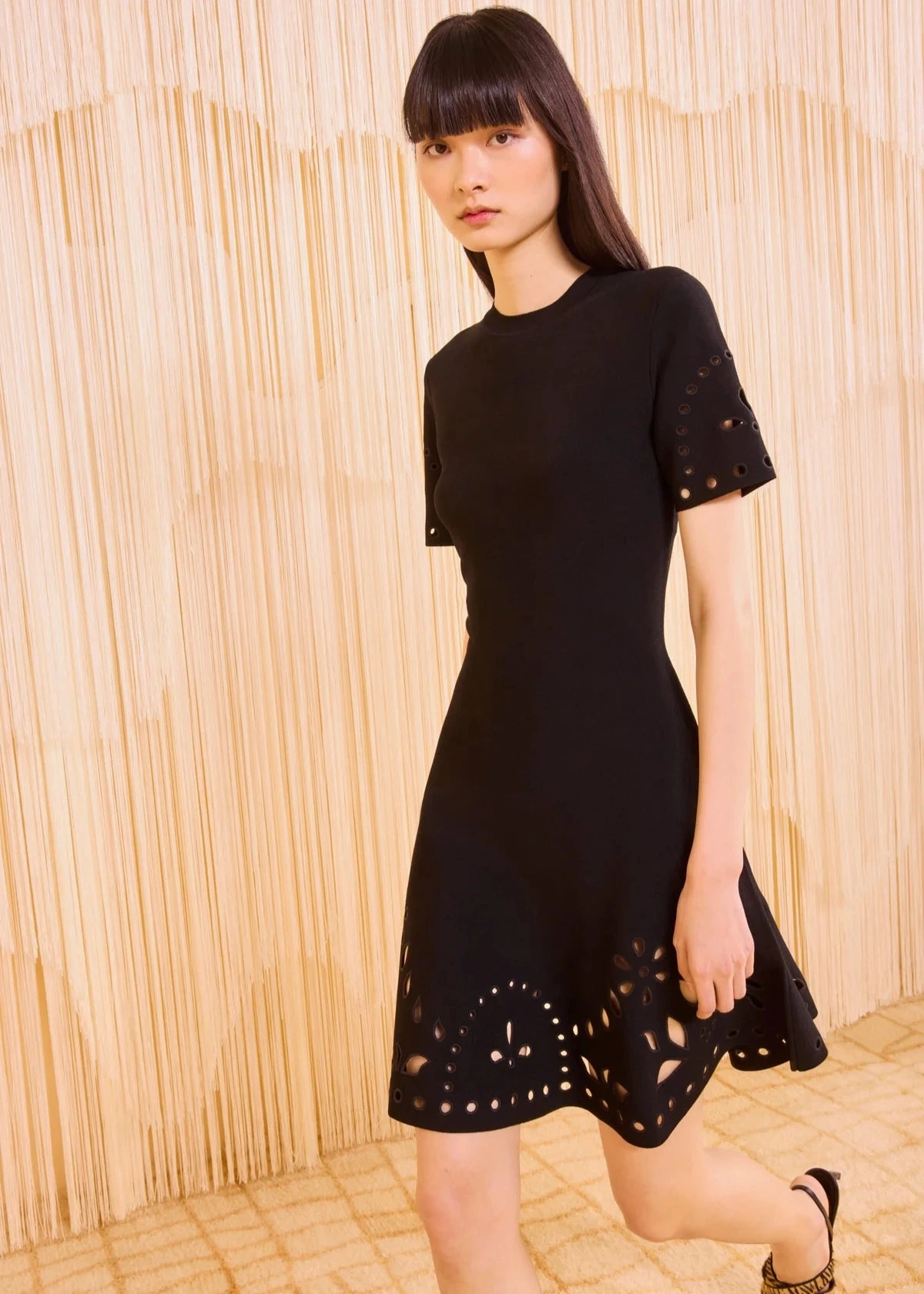 Ulla Johnson Fania Short Sleeve Knit Mini Dress Contrasting Detail