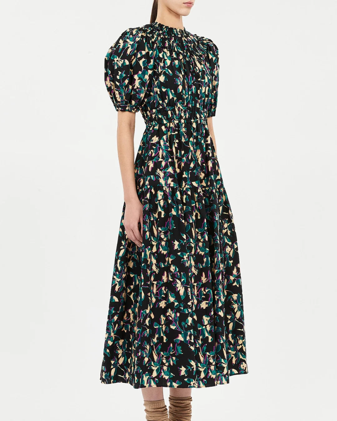 Ulla Johnson Othella Short Sleeve Midi Dress Basic Cool Eye Catching