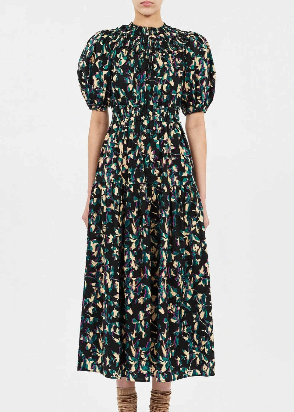 Ulla Johnson Othella Short Sleeve Midi Dress Elegant Flow Timeless Layer