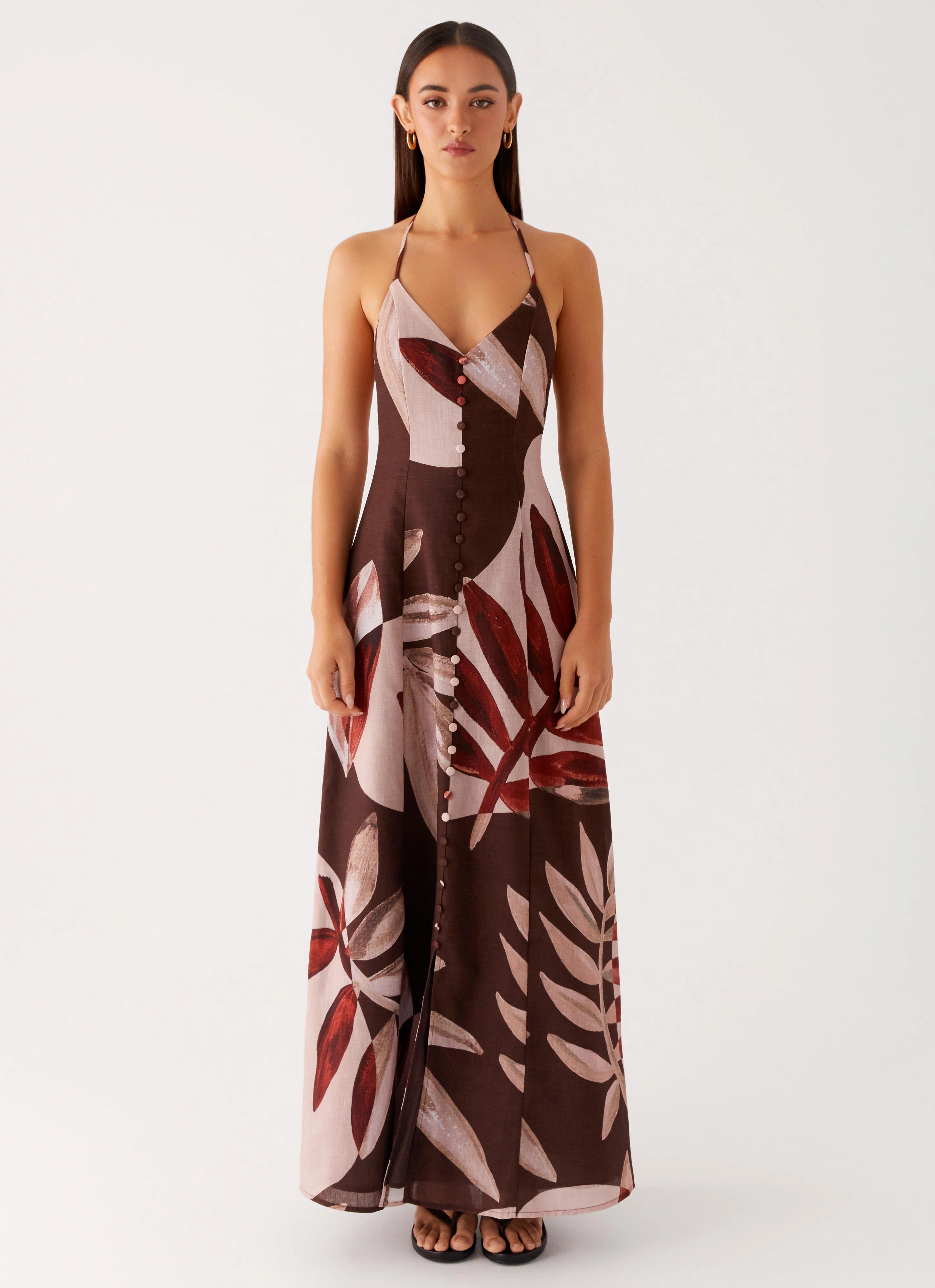 Autumn Linen Maxi Dress - Cinnamon Palm Boho Tone Smooth Layers
