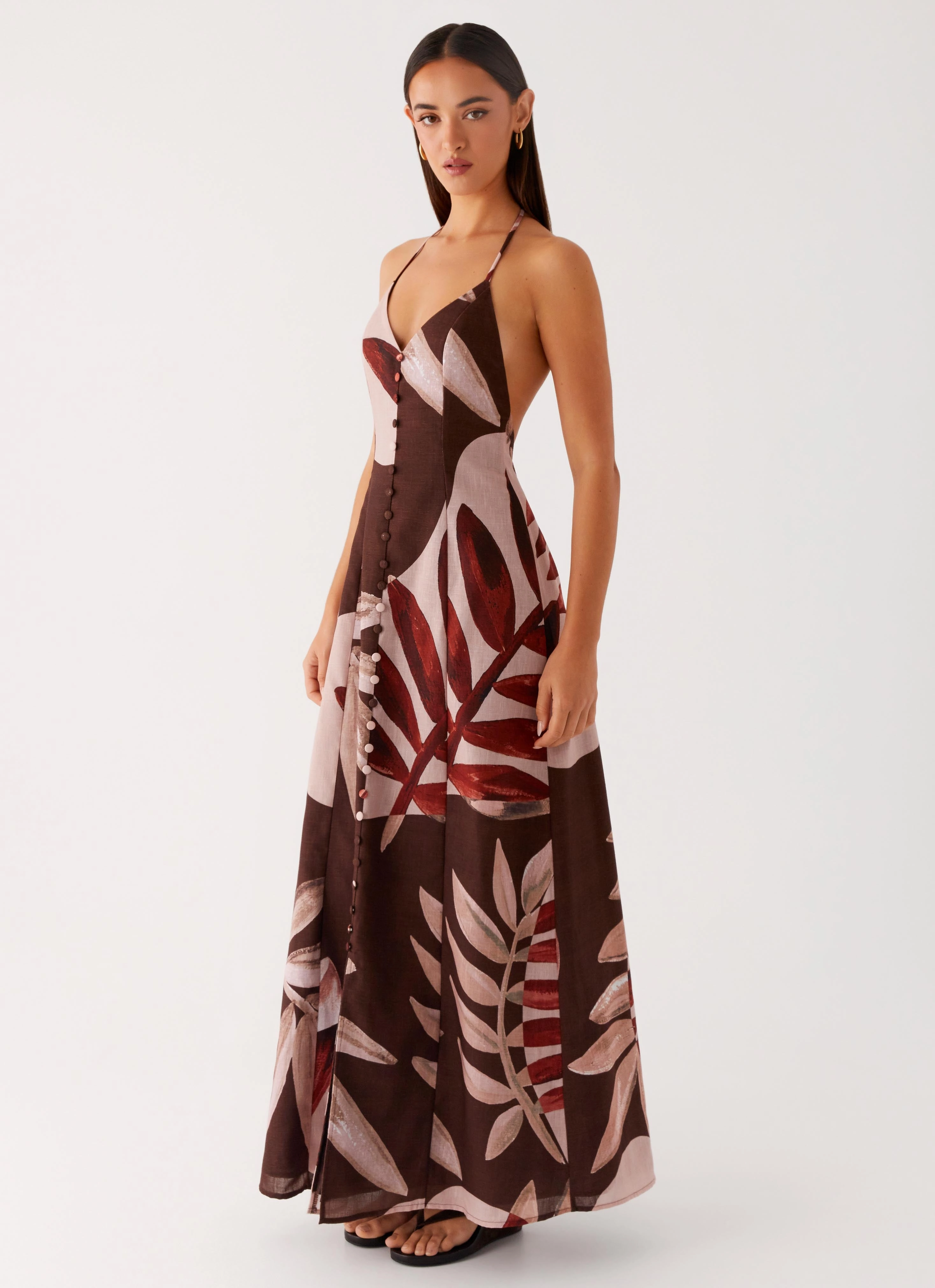 Autumn Linen Maxi Dress - Cinnamon Palm Everyday Movement