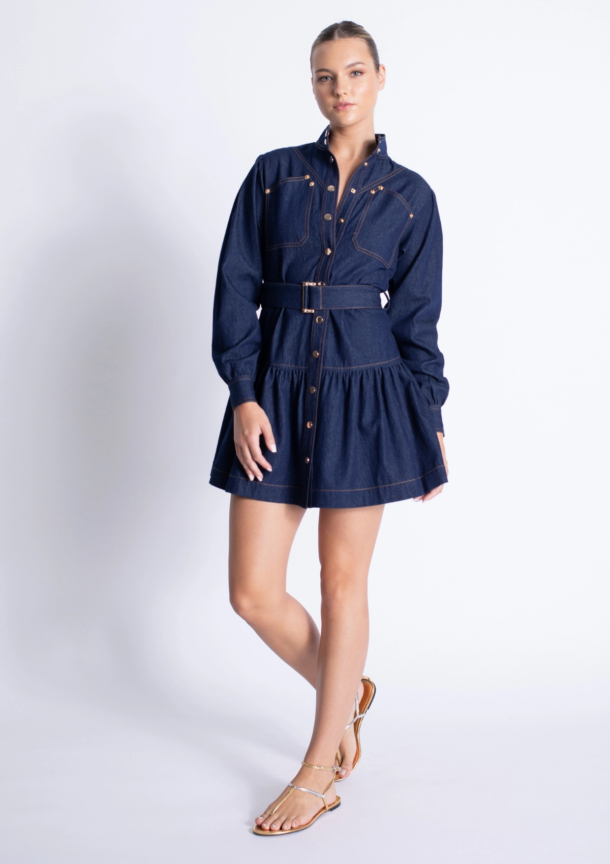 Bow Soft Back-Pocket Saraswati Denim Mini Dress