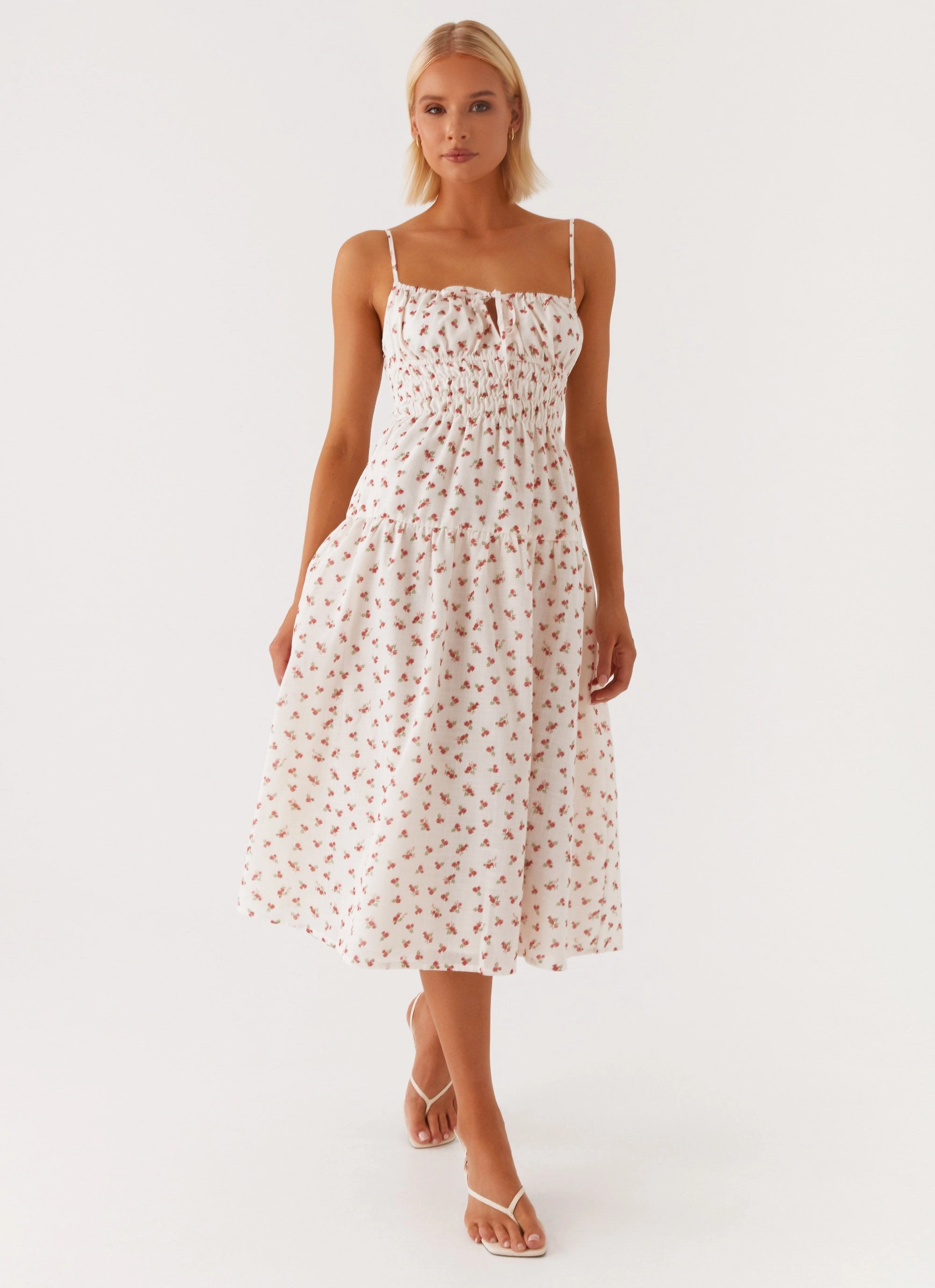 Picture Perfect Pose Sweet Arla Midi Dress - Red Ditsy Floral
