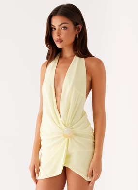 Boat-Neck Eleanora Plunge Mini Dress - Yellow