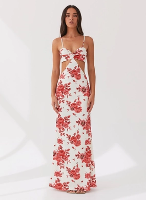 Shirred-Detail Rosie Satin Maxi Dress - Rosa Floria