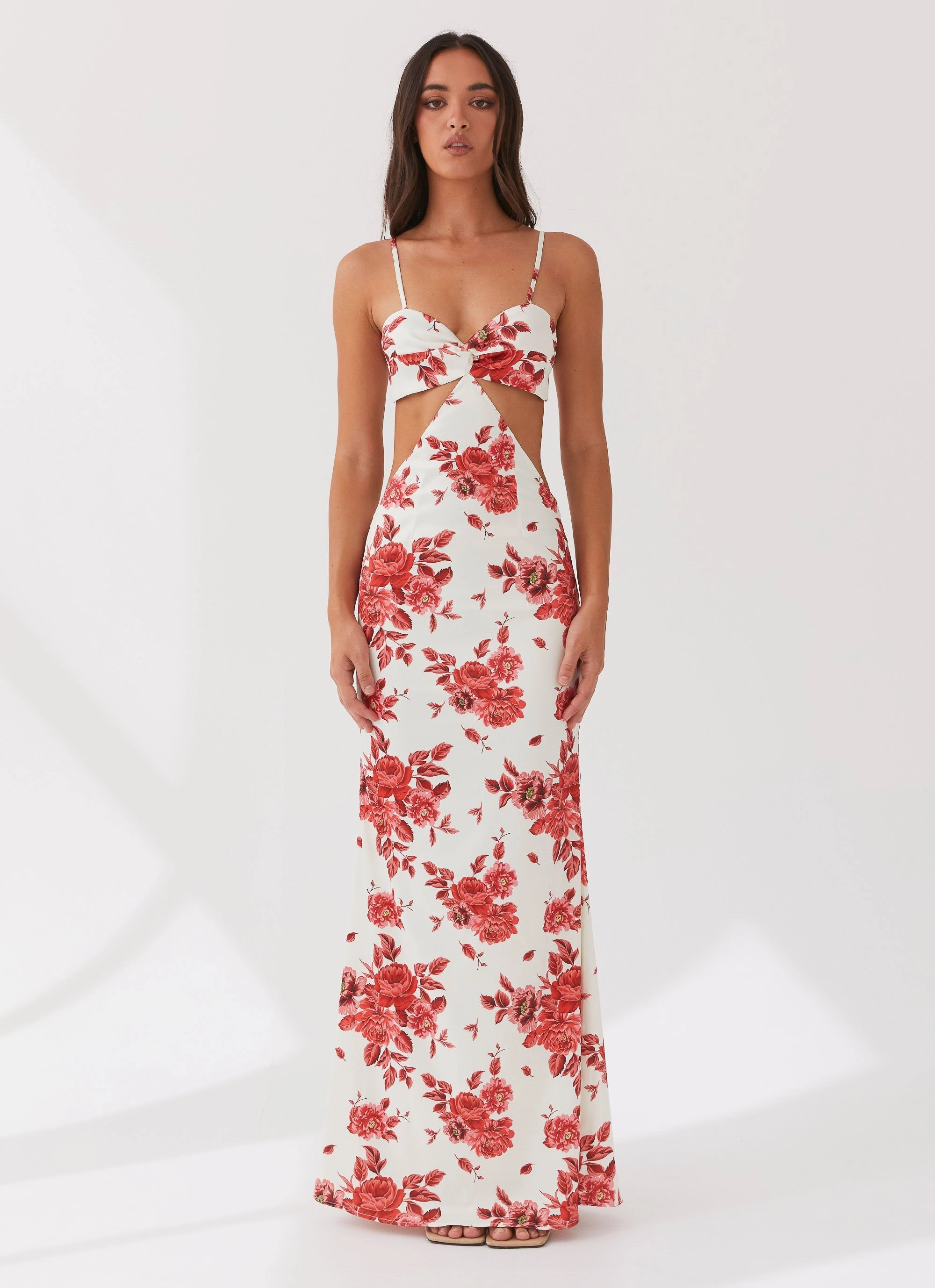 Shirred-Detail Rosie Satin Maxi Dress - Rosa Floria