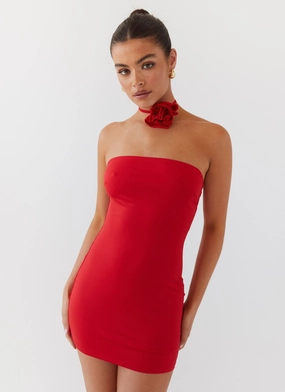 Ruby Glamour Rose Mini Dress - Rouge Red Work Vibes
