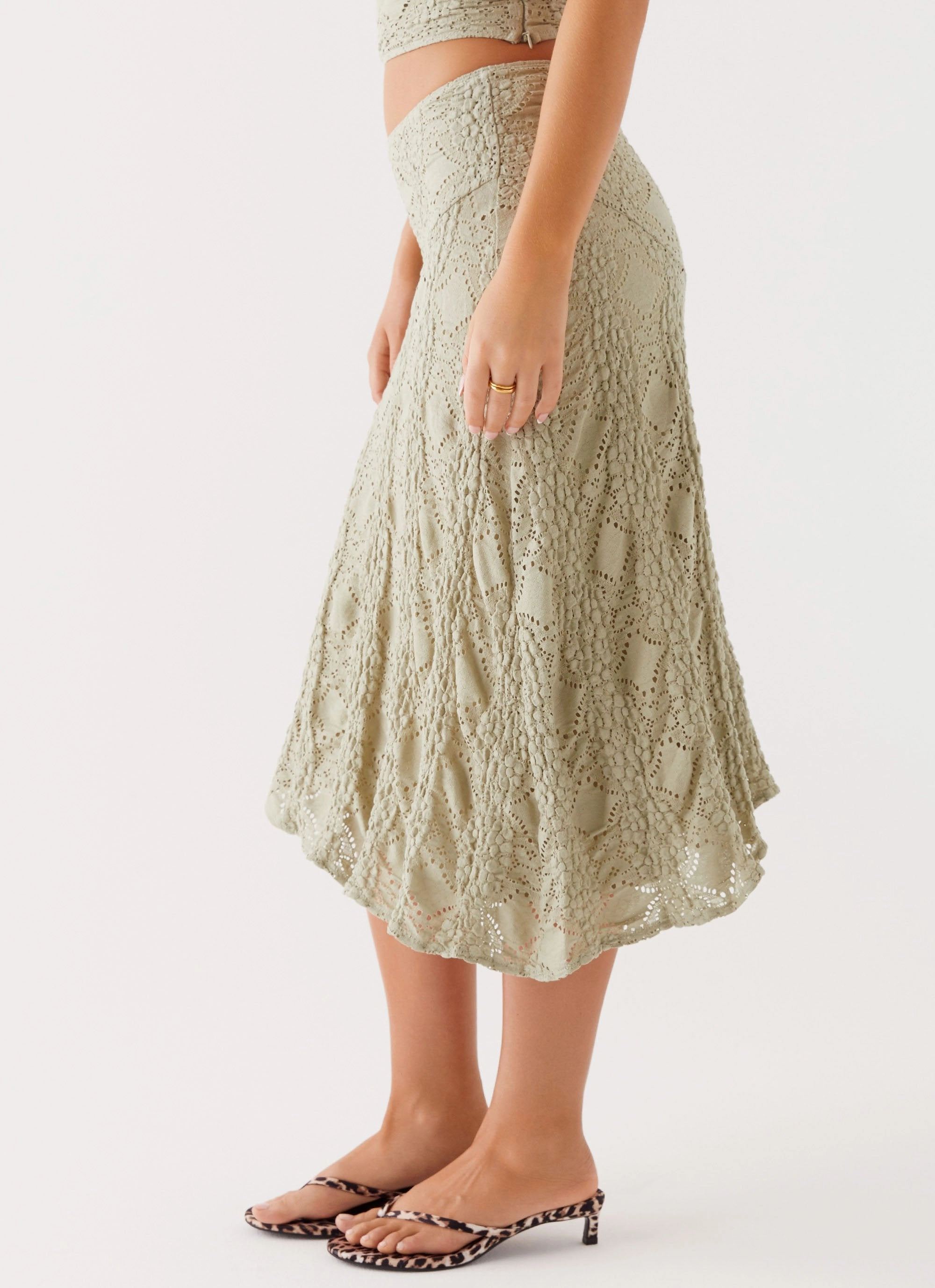 Eco Friendly Dye Process Casual Essentials Diamond Sky Midi Skirt - Sage
