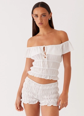 Easy Fit Girls Like Us Ruched Mini Shorts - White