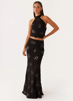 elastic waistband Hygienic Inner Layer Only Girl Sequin Maxi Skirt - Black