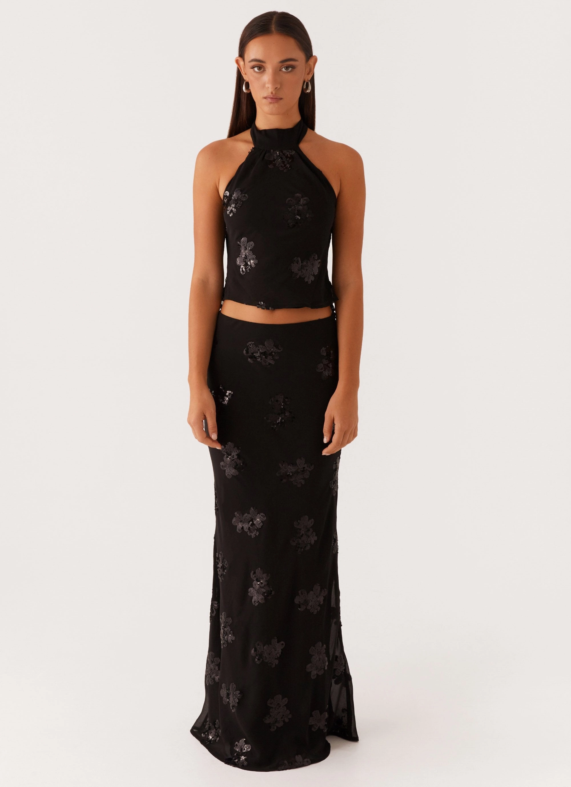 Only Girl Sequin Maxi Skirt - Black NonChafingEdges