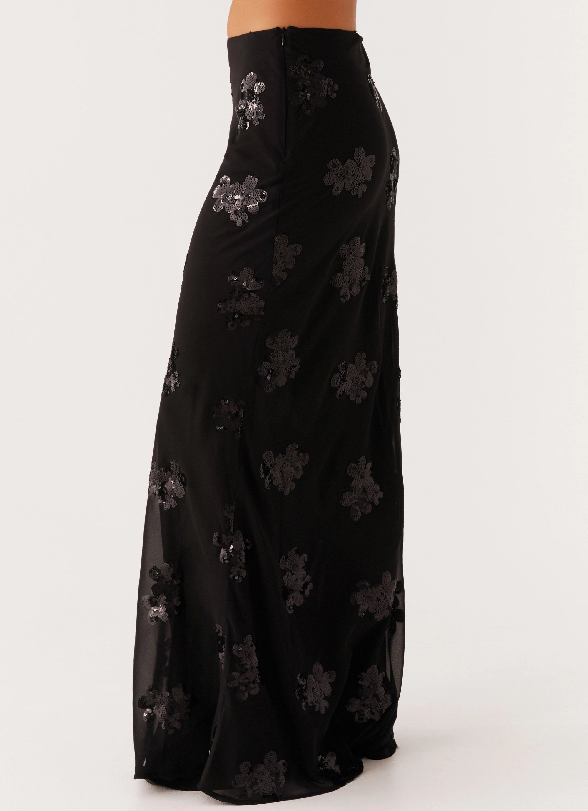 Only Girl Sequin Maxi Skirt - Black Non Irritating Seams AntiStaticTreatment