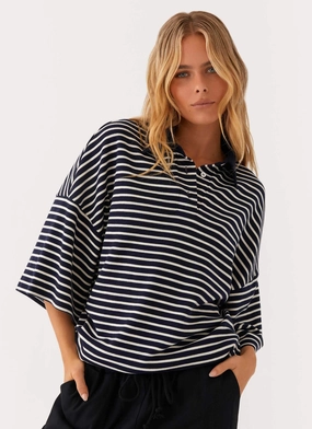 DurableWeave BondedHemline Undefeated Oversized Polo Top - Stripe