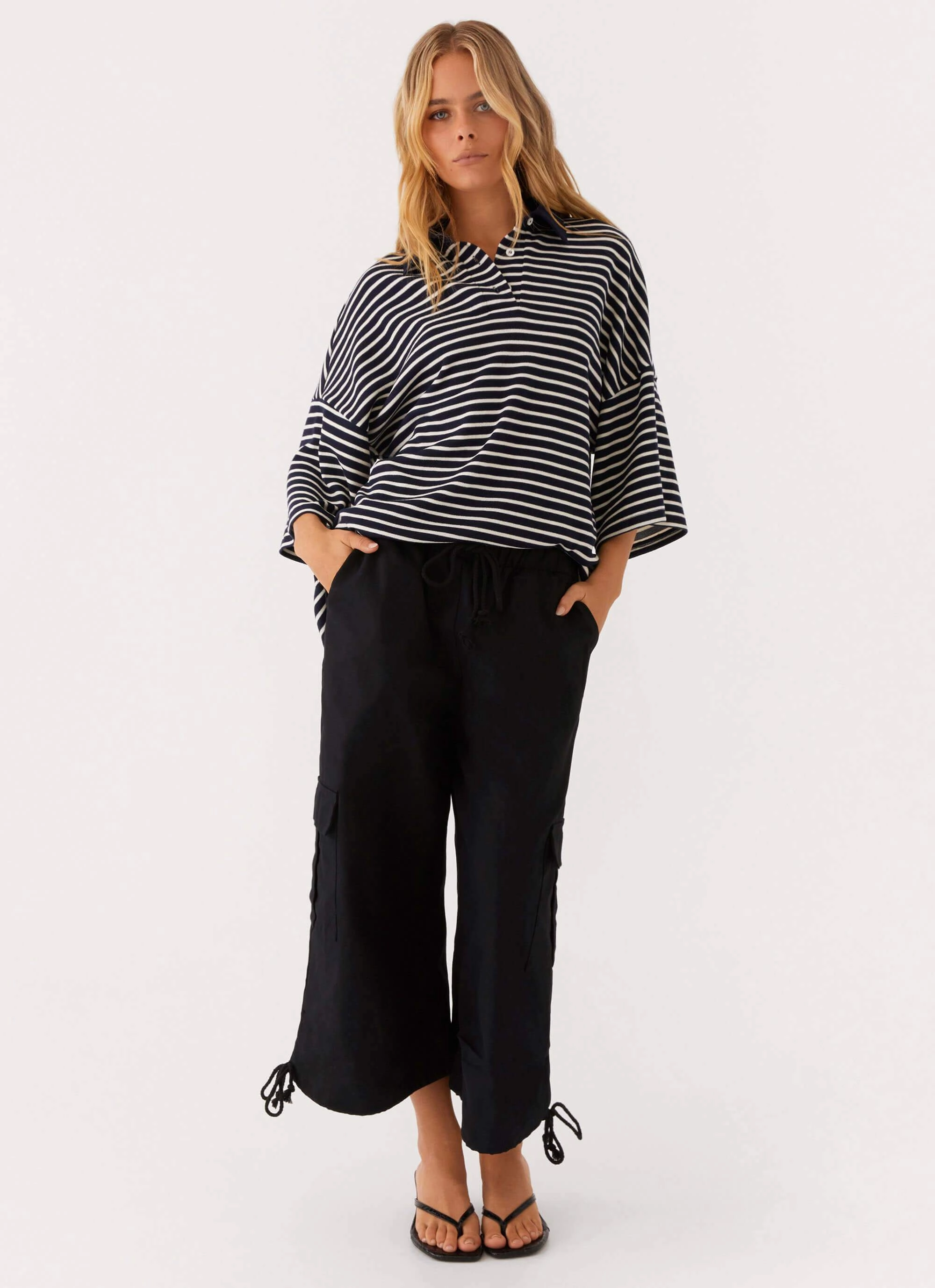 Lightweight Weave FrayResistant Fabric Undefeated Oversized Polo Top - Stripe