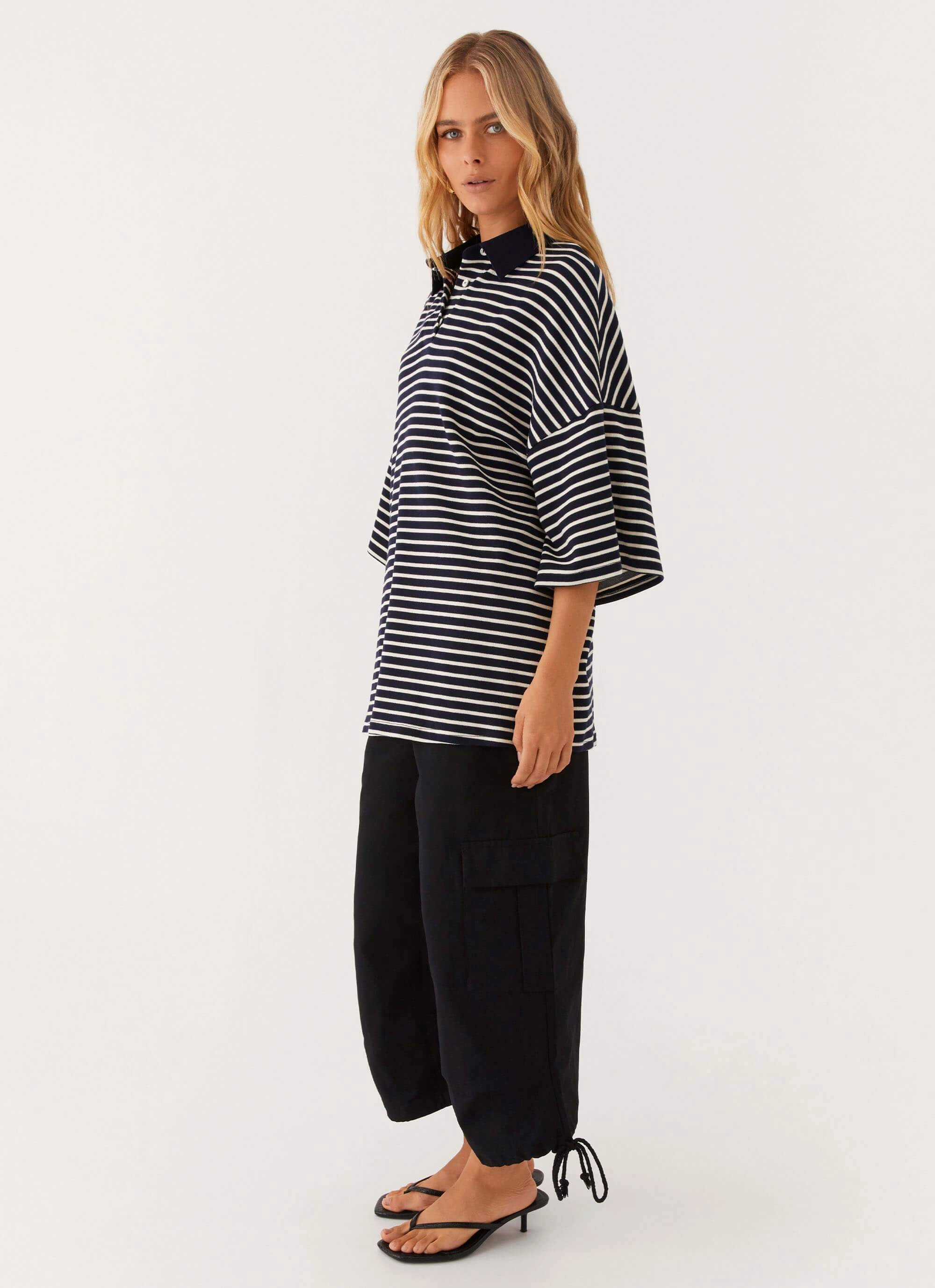 Elasticated Trim Athletic Wear Undefeated Oversized Polo Top - Stripe