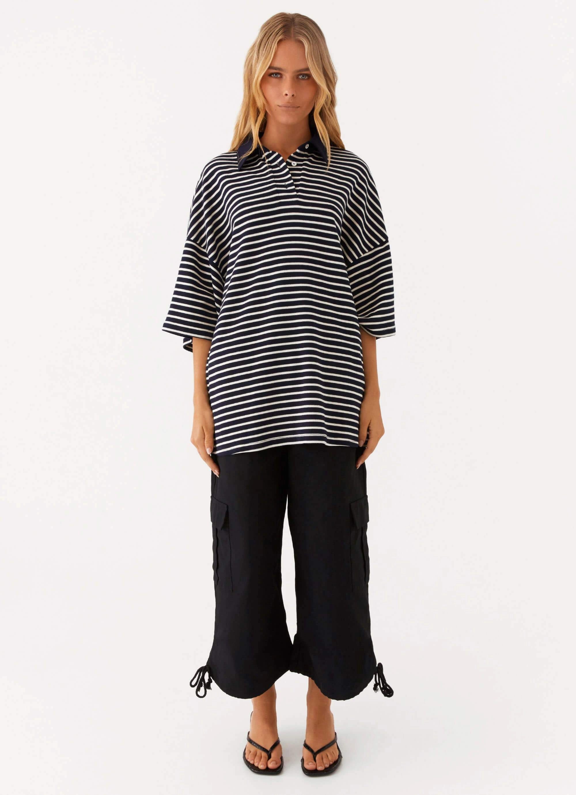 BondedSeamTechnology Undefeated Oversized Polo Top - Stripe