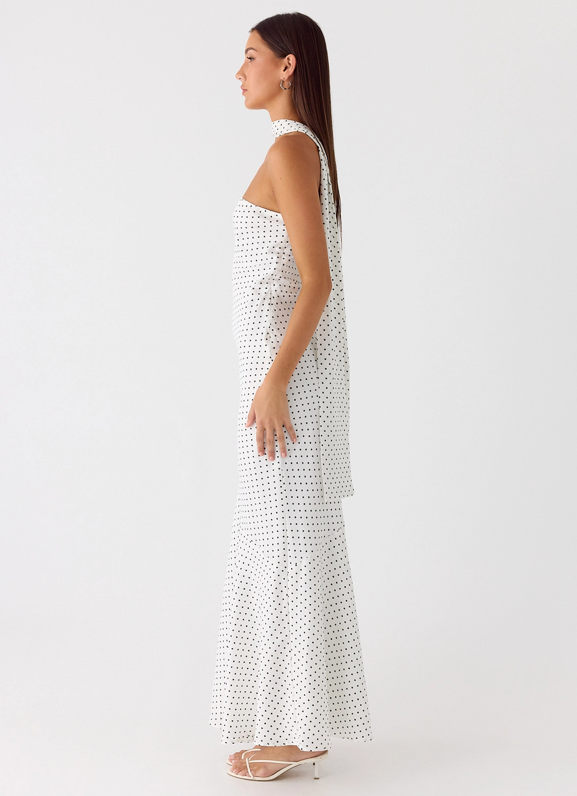 Under The Pagoda Maxi Dress - White Polkadot Artisanal-Detail Tiered-Skirt