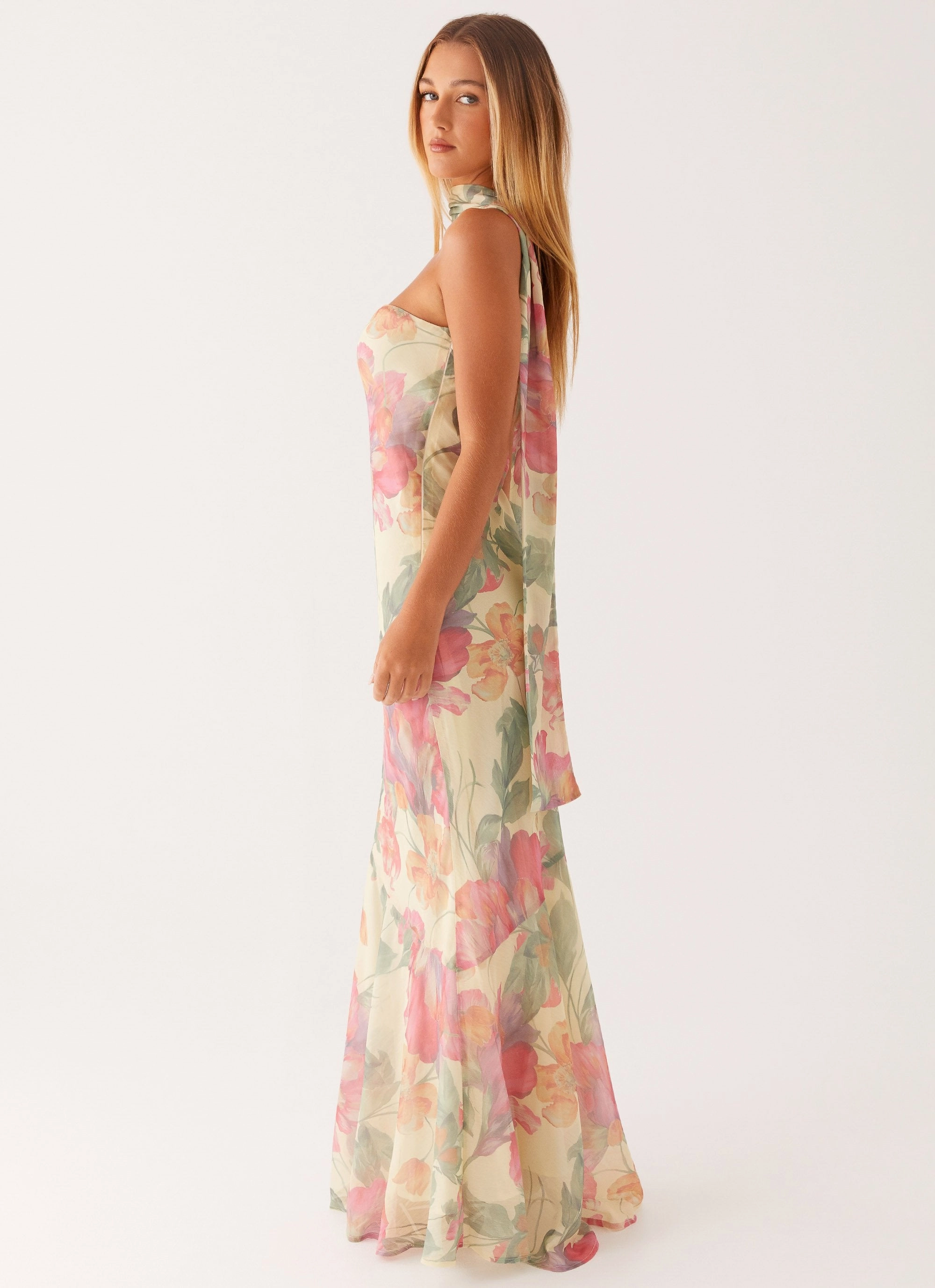 Sheer-Overlay Under The Pagoda Maxi Dress - Yellow Peony