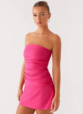 Terra Gathered Mini Dress - Fuchsia Lightweight and Breezy Formal Choice