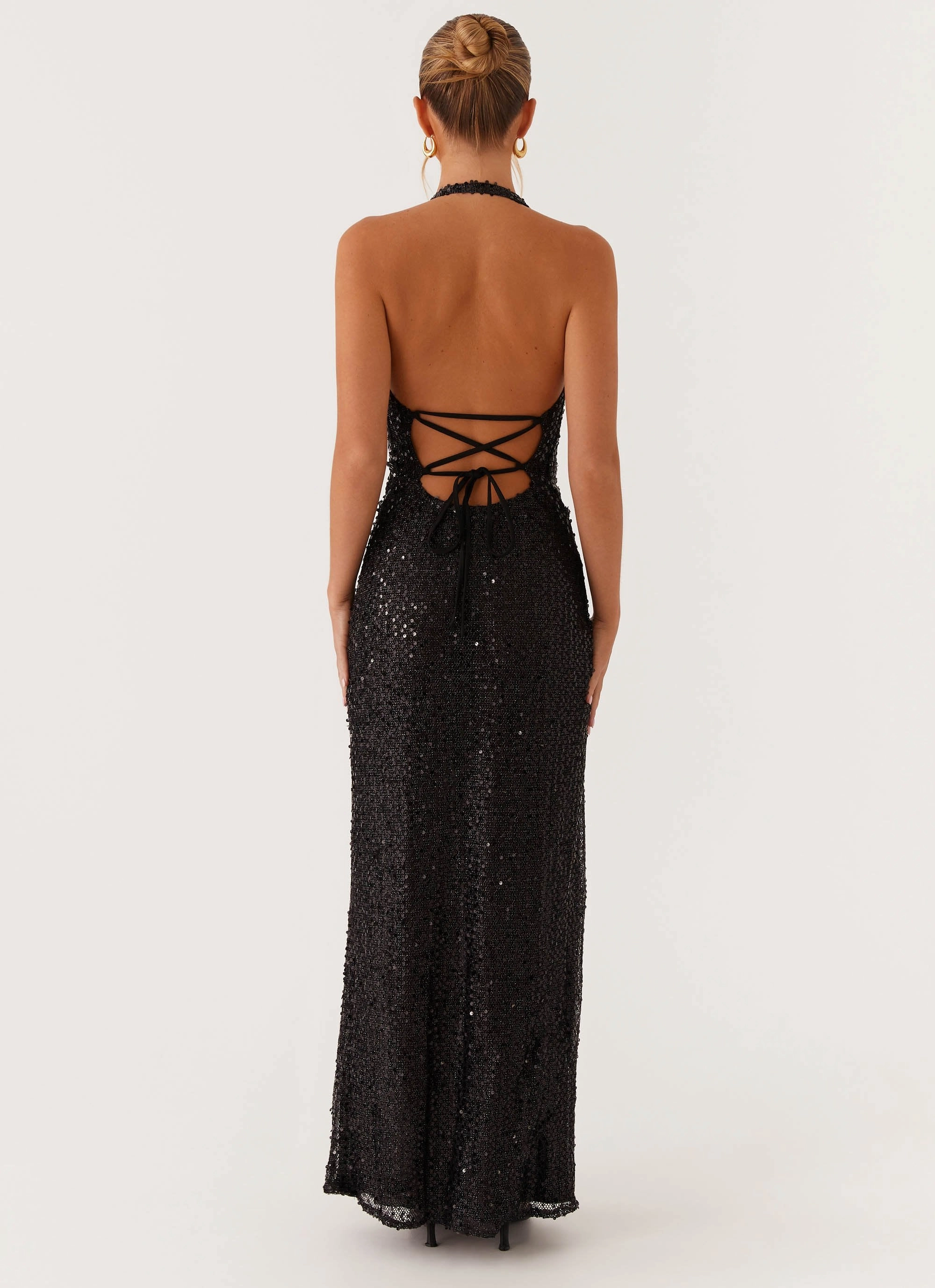After Tonight Sequin Cowl Neck Maxi Dress - Black Calm Beauty Crisp Finish