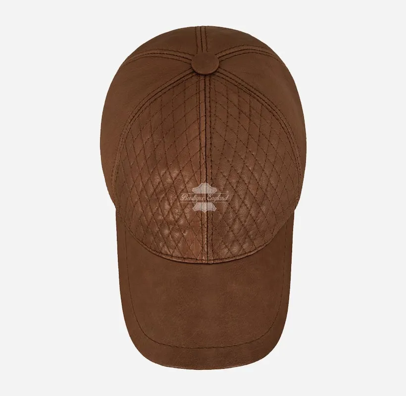 Unisex Leather Baseball Caps with Diamond Quilted Pattern