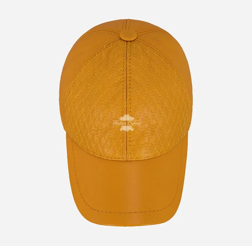 Unisex Leather Baseball Caps with Diamond Quilted Pattern
