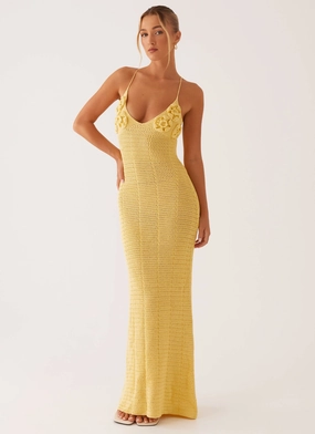 Zara Rose Crochet Maxi Dress - Yellow Trend Focused Sophisticated cocktail dress