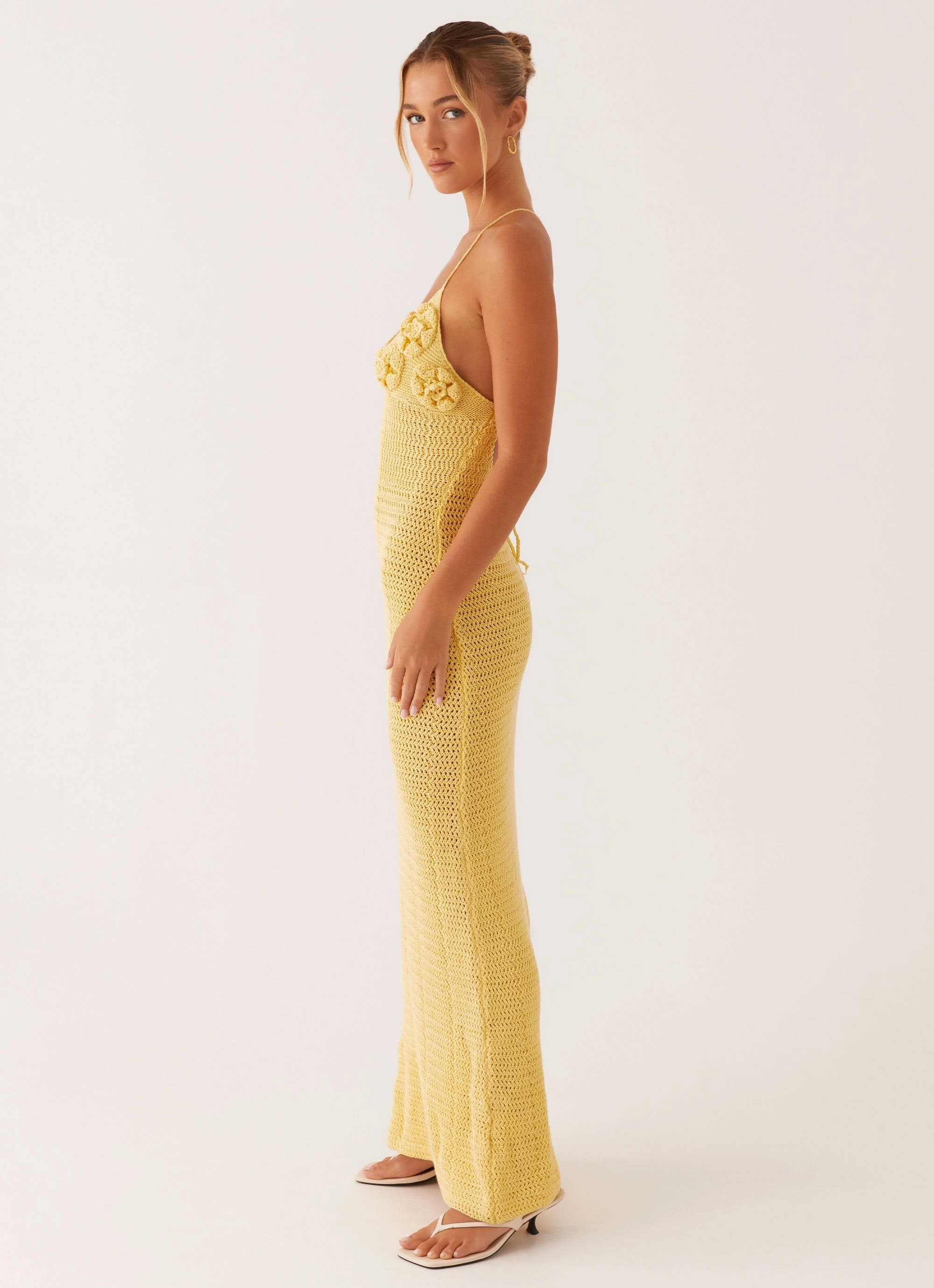 Zara Rose Crochet Maxi Dress - Yellow Minimalist Waistband Youthful Feel