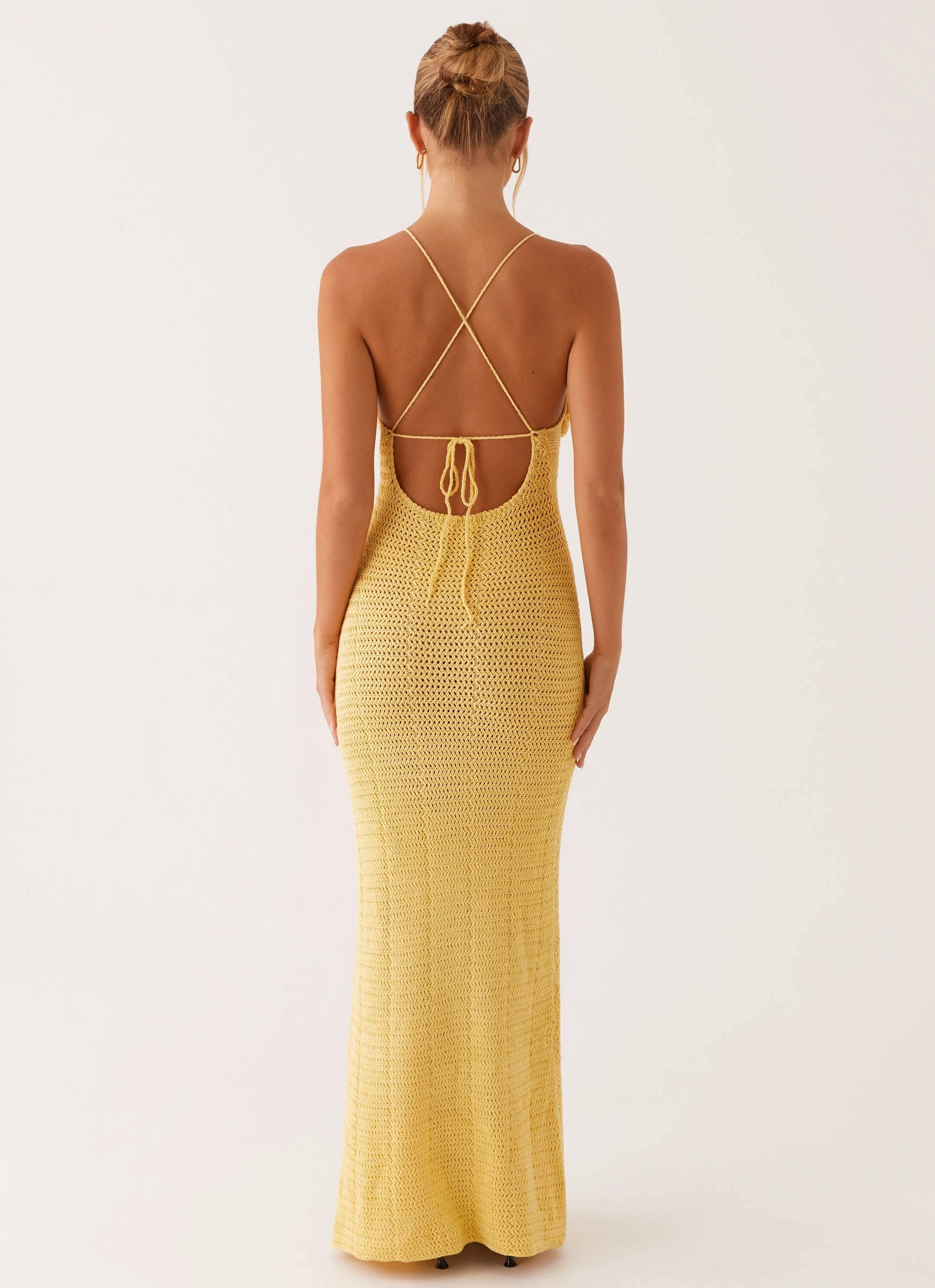 Climate-Adaptive Zara Rose Crochet Maxi Dress - Yellow