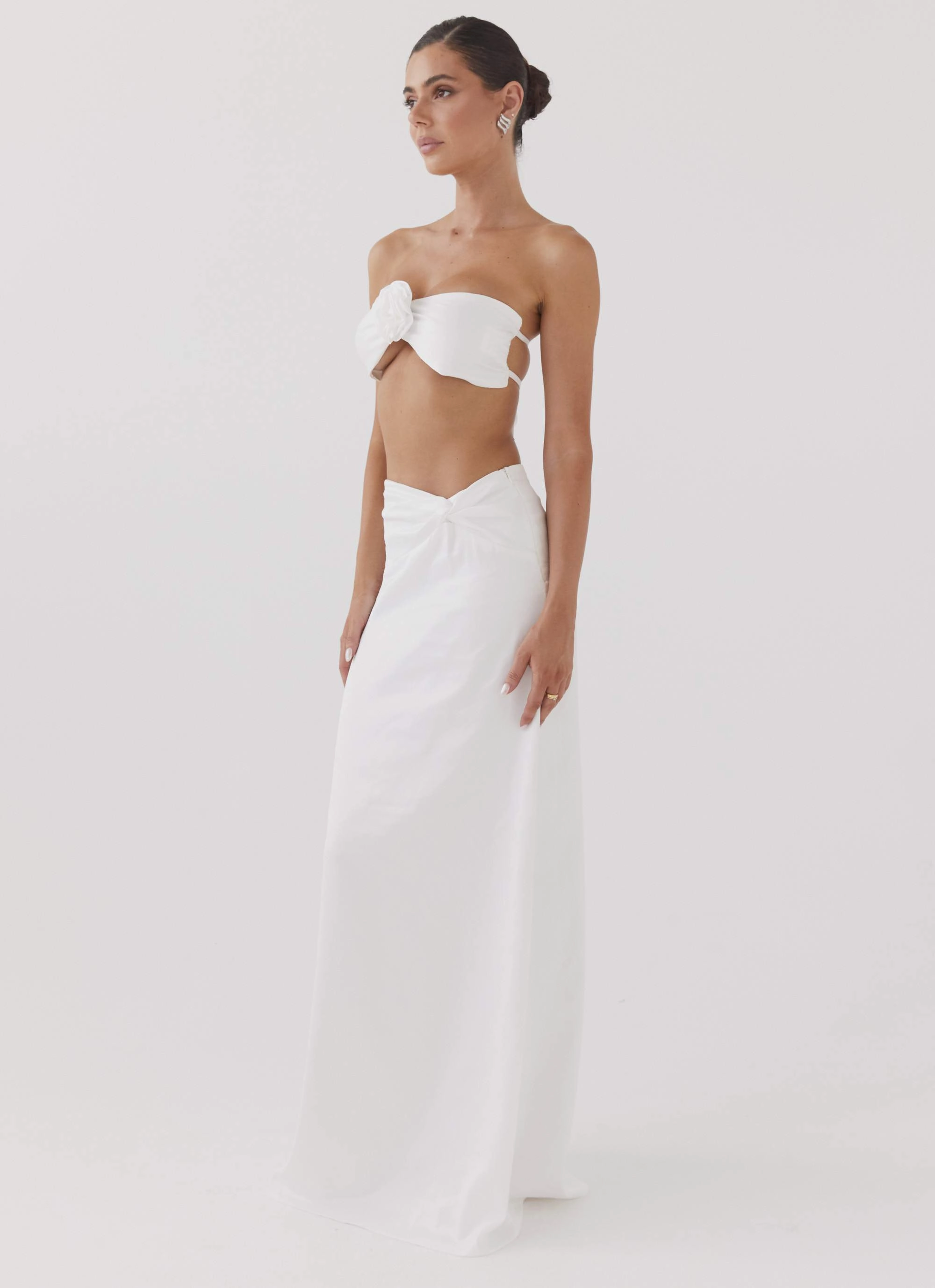 Crescent Light Twist Maxi Skirt - Ivory Comfort Stretch