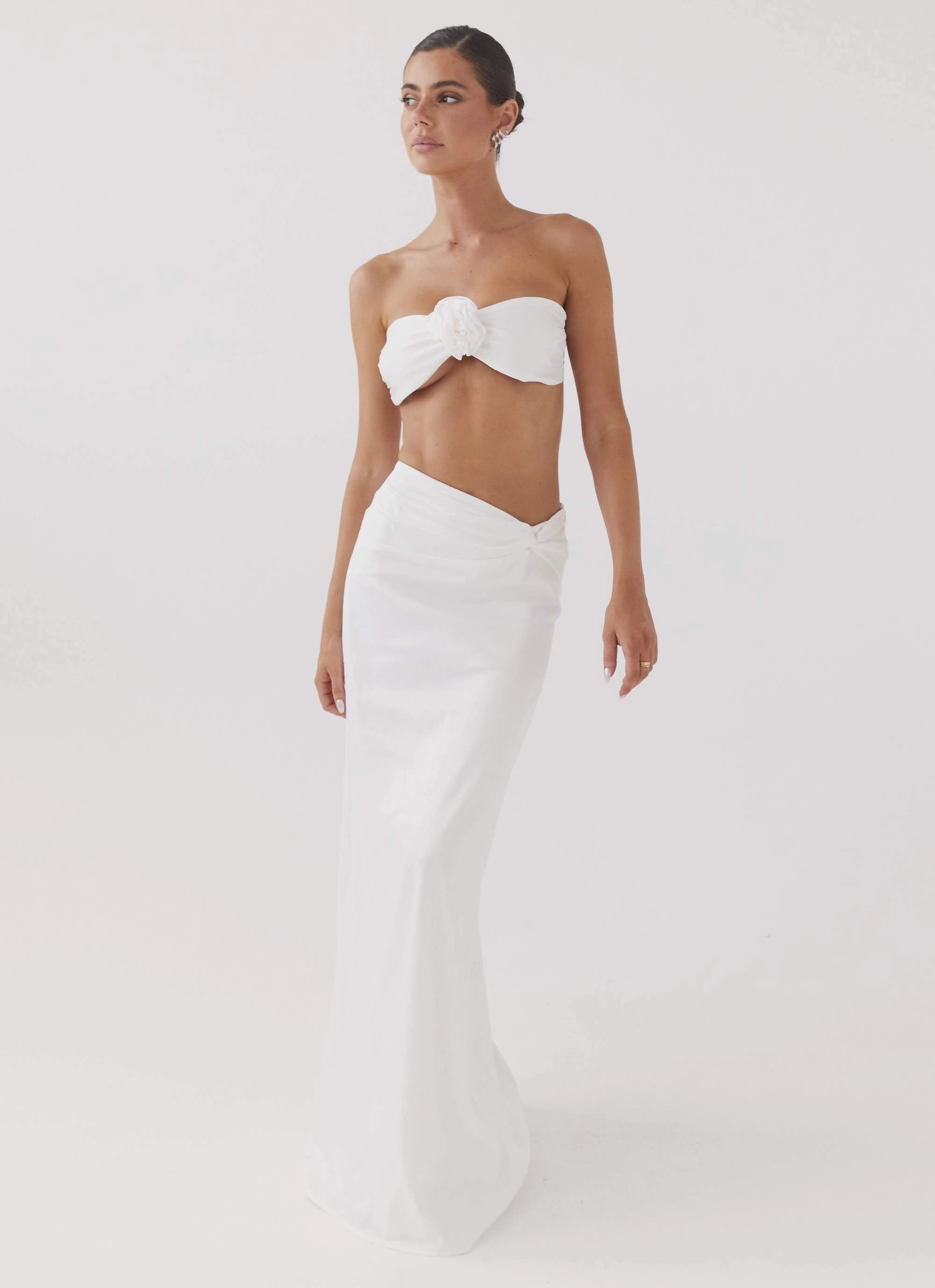 Hygienic Coating Casual Stretch Wear Crescent Light Twist Maxi Skirt - Ivory