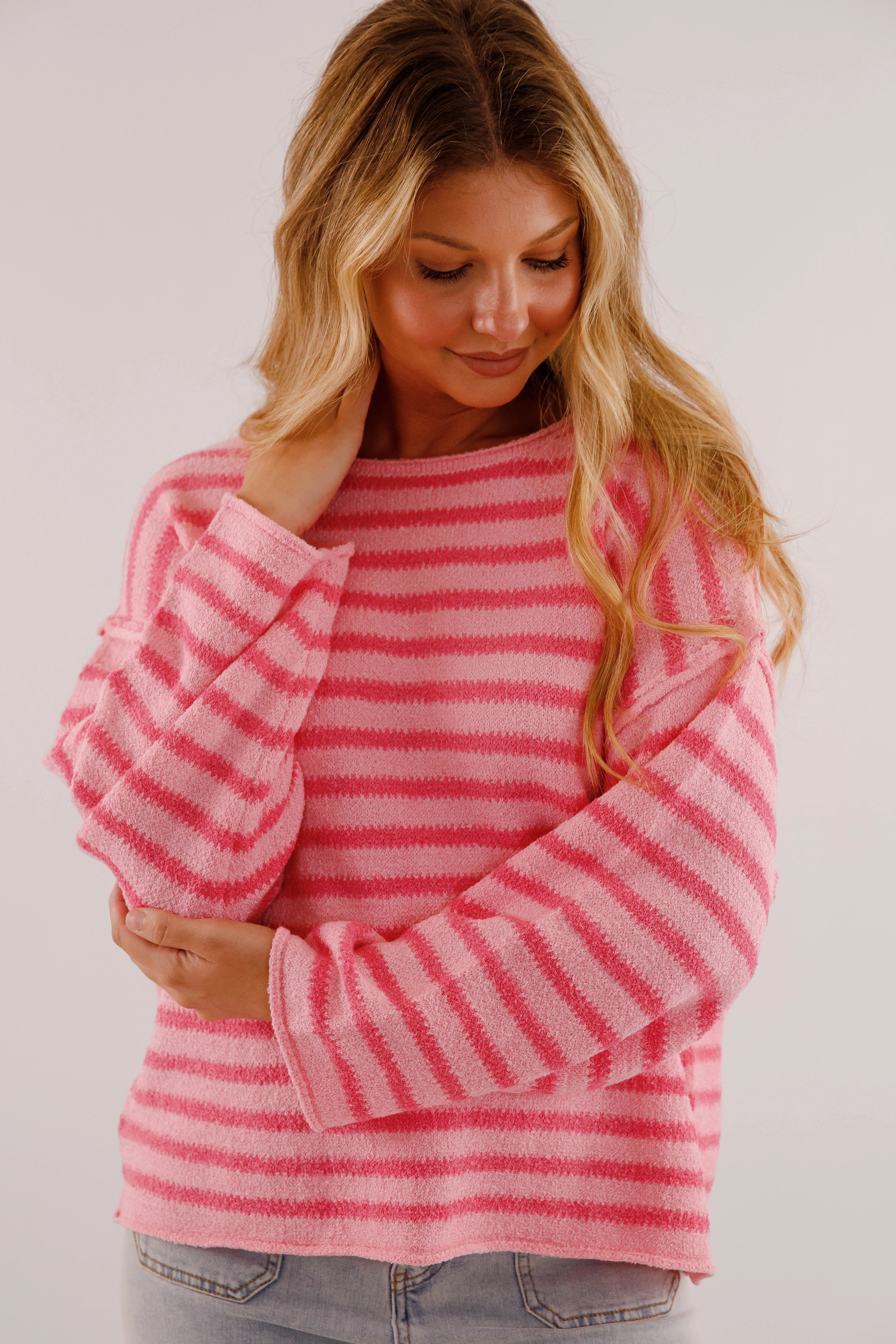 Two Tone Texture Effect Better Perspective Sweater-Pink