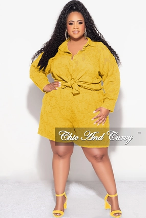 Final Sale Plus Size 2pc Collar Button Up Top And Short Set In Mustard Sport Ready Durable Fabric
