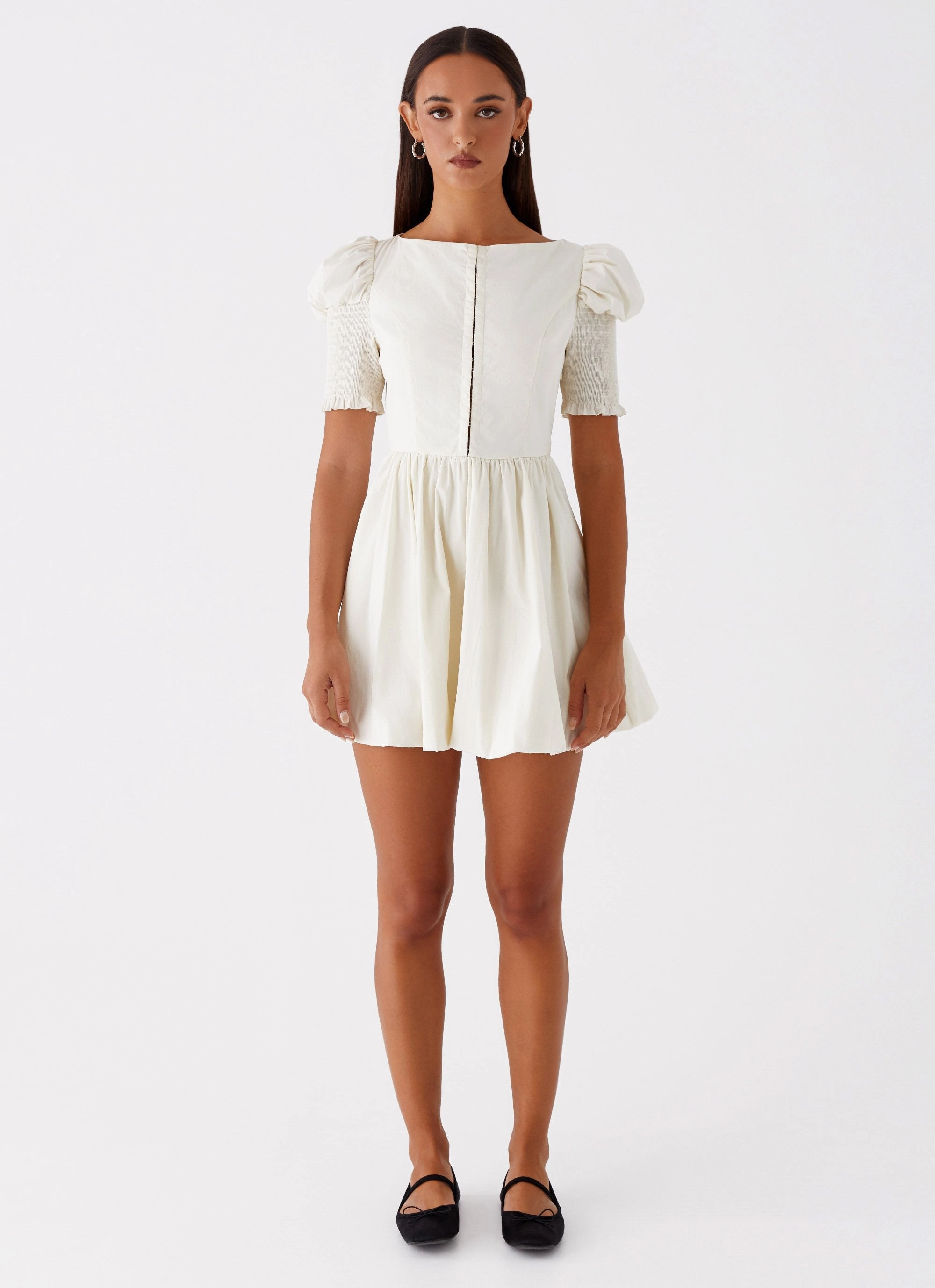 Enya Mini Dress - Ivory Edge Detail