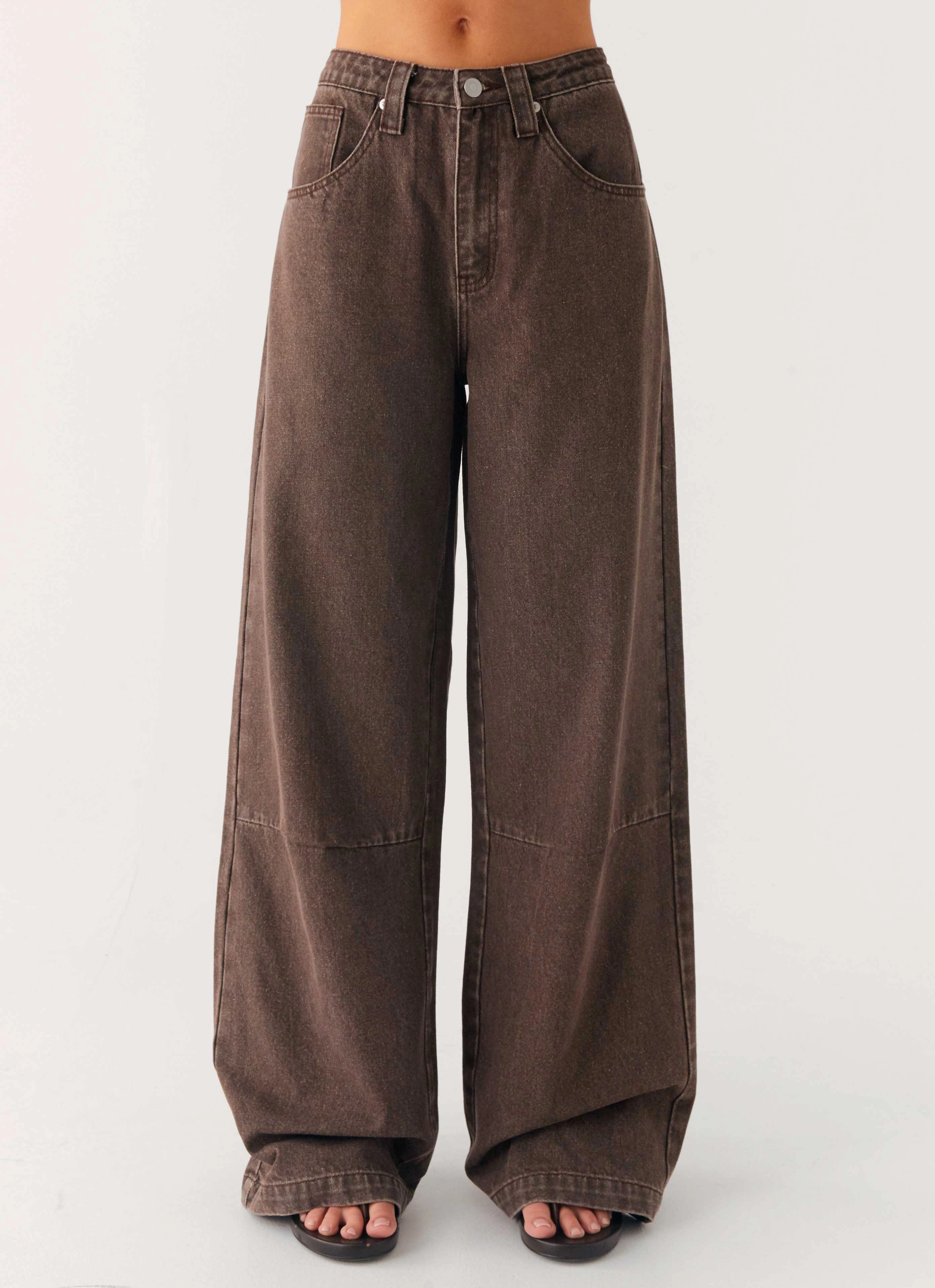 Clean Minimal Look Waterproof Material Midwest Low Rise Jeans - Light Wash Chocolate
