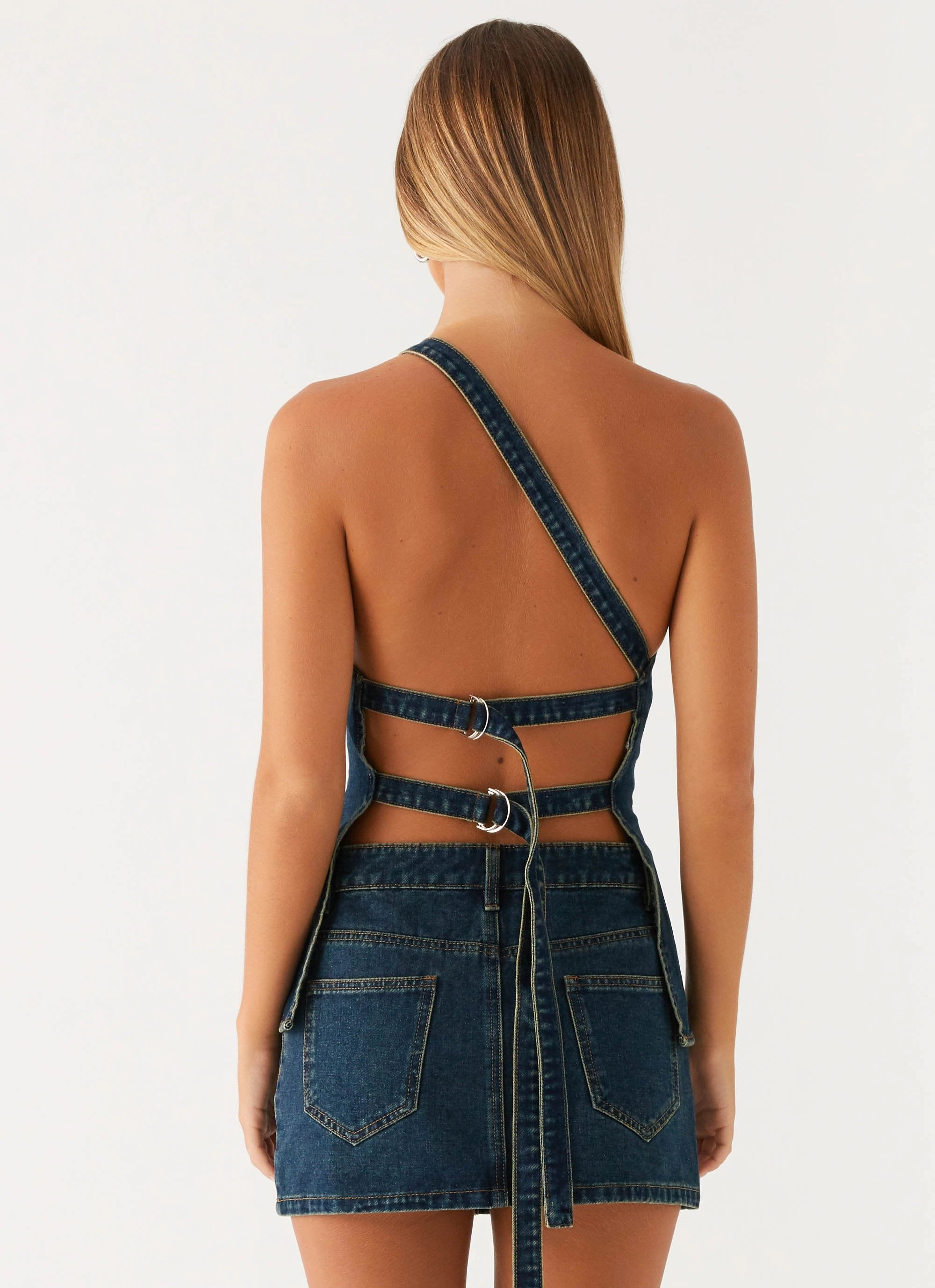 Cool and Breezy HighNeckCut Maysa Denim Top - Washed Denim