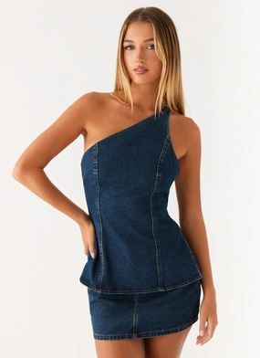 Maysa Denim Top - Washed Denim Street Style