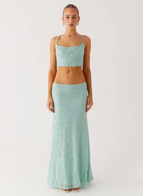 Amoura Sequin Cowl Top - Mint Sage Quick Dry Tech Quick Dry Technology