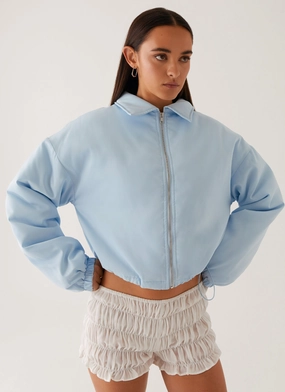 Baltimore Bomber Jacket - Pale Blue Elasticized Waist