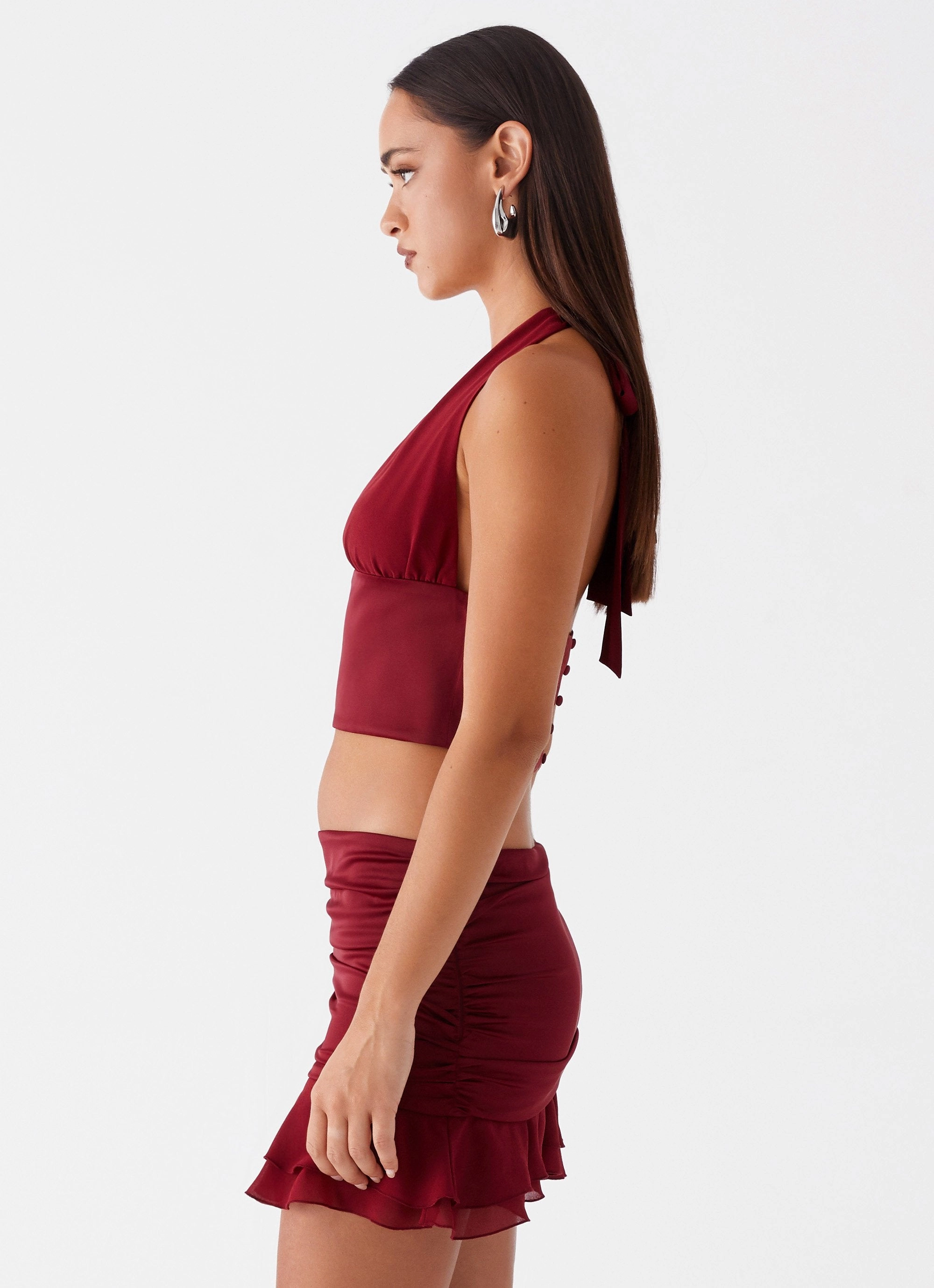Kitty Chiffon Halter Top - Cherry Red Quick Access Pockets