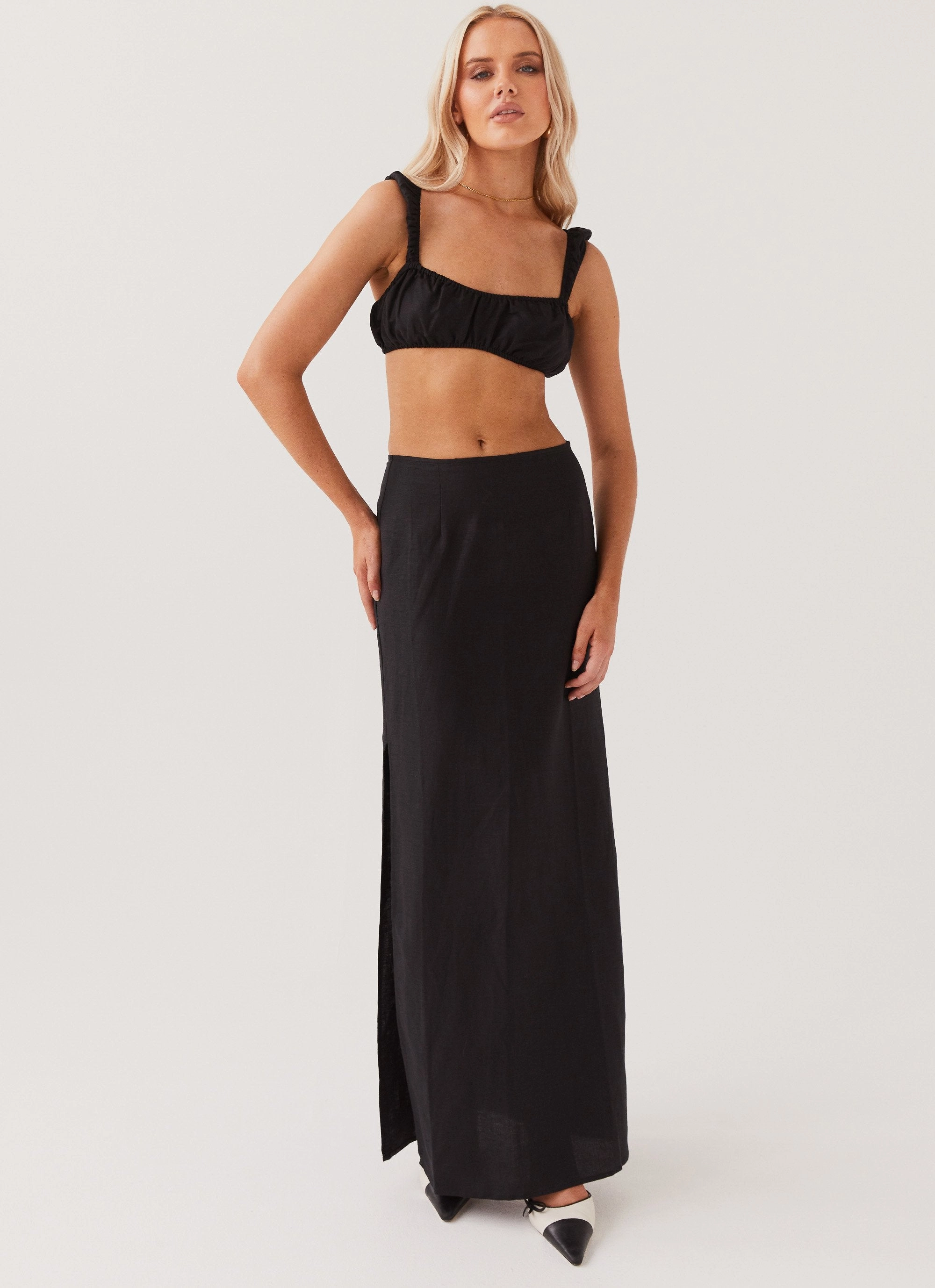 Valencia Villa Bralet Top - Black Moisture Wicking Material Contrast Stitching