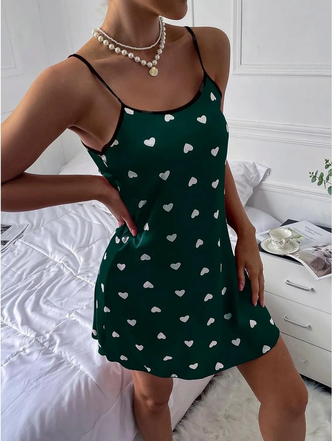 Valentines Day Lingerie for Women,Womens Satin Nightgown Babydoll Lingerie Dress Sexy Sleepwear Mini Slip Nightwear