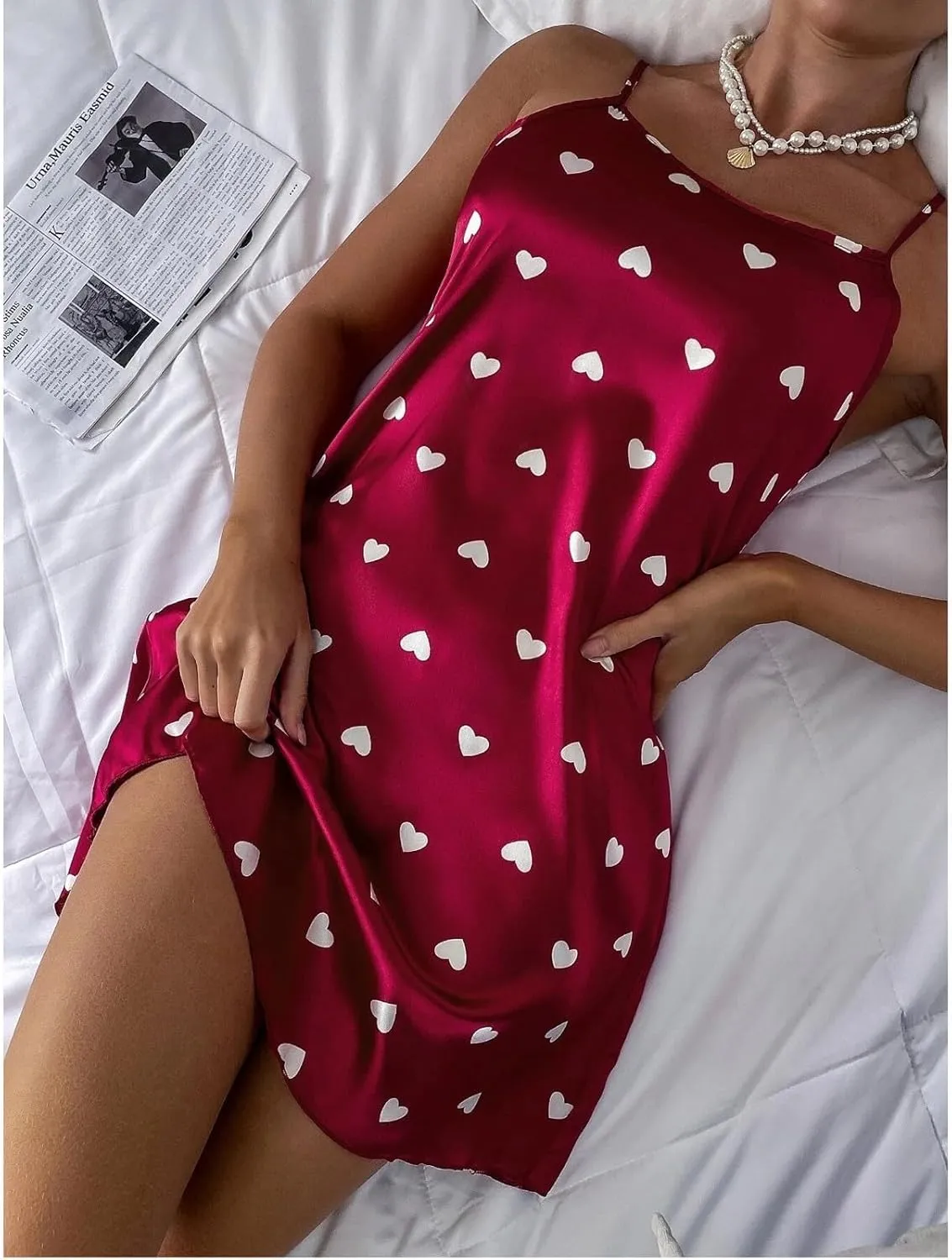 Valentines Day Lingerie for Women,Womens Satin Nightgown Babydoll Lingerie Dress Sexy Sleepwear Mini Slip Nightwear