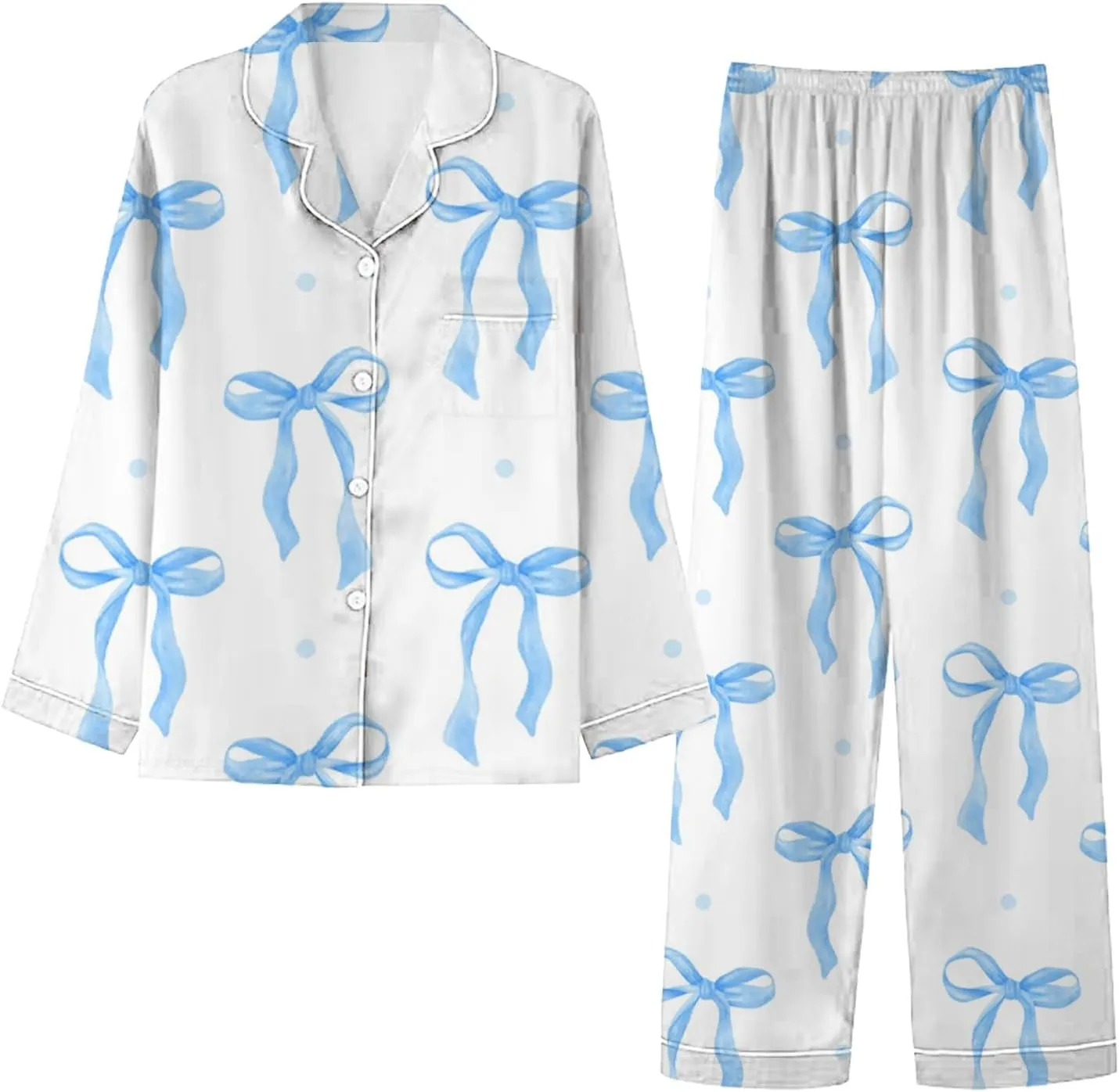 Valentines Day Pajamas Women Valentine's Day Bow Love Loose Imitation Color Ding Pajama Sleepy Pants Set Cotton Pj Set