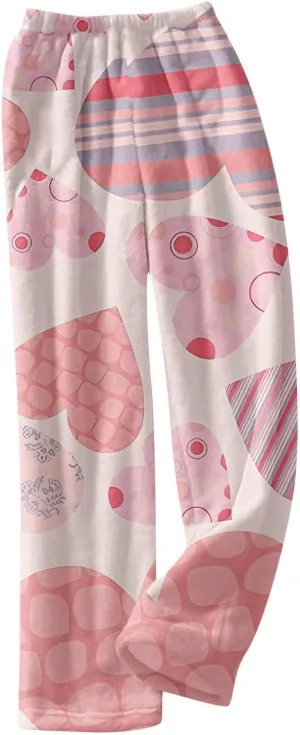 Valentines Pajama Pants 2024 Heart Pj Pants Unisex Fuzzy Pajama Bottoms Women Man Cozy Fleece Lounge Pants Sleepwear