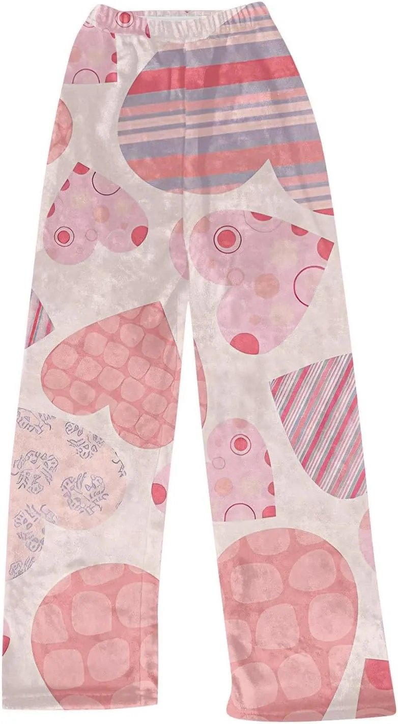 Valentines Pajama Pants 2024 Heart Pj Pants Unisex Fuzzy Pajama Bottoms Women Man Cozy Fleece Lounge Pants Sleepwear